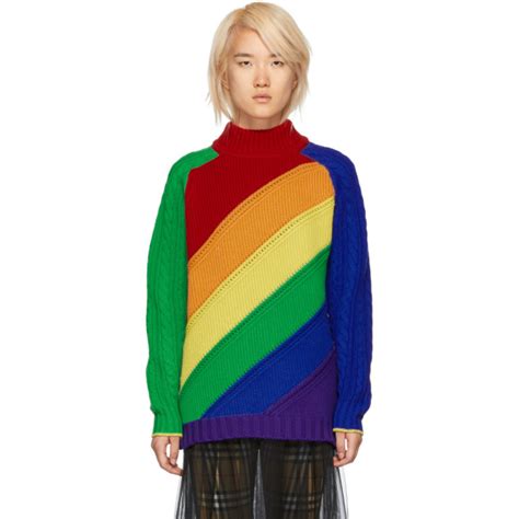 rainbow wool-cashmere turtleneck sweater in multicolour by burberry|Burberry multicolor rainbow wool.